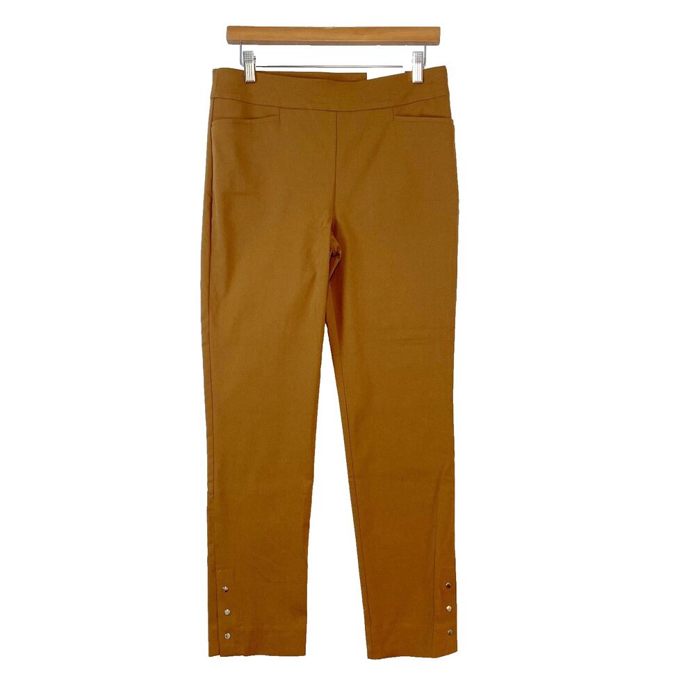 Chicos Pants Brigette Slim Leg Womens 0R (Size 4R) Brown Pull On Studded